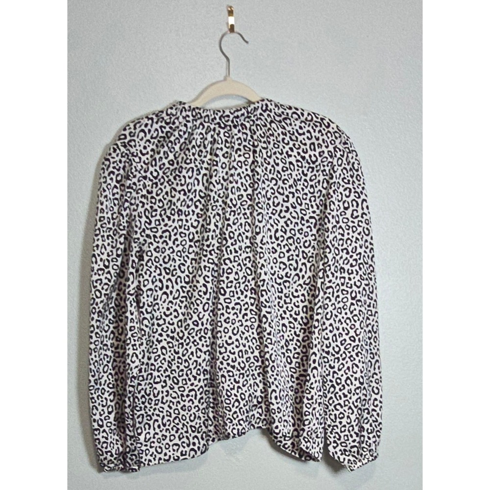 Ann Taylor XL Leopard Print Long Sleeve Blouse Black White Back Tie Detail